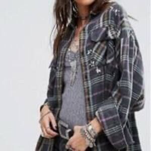NWT / Free People Constellations in Plaid Sequin Stars  Flannel Shacket  / sz S